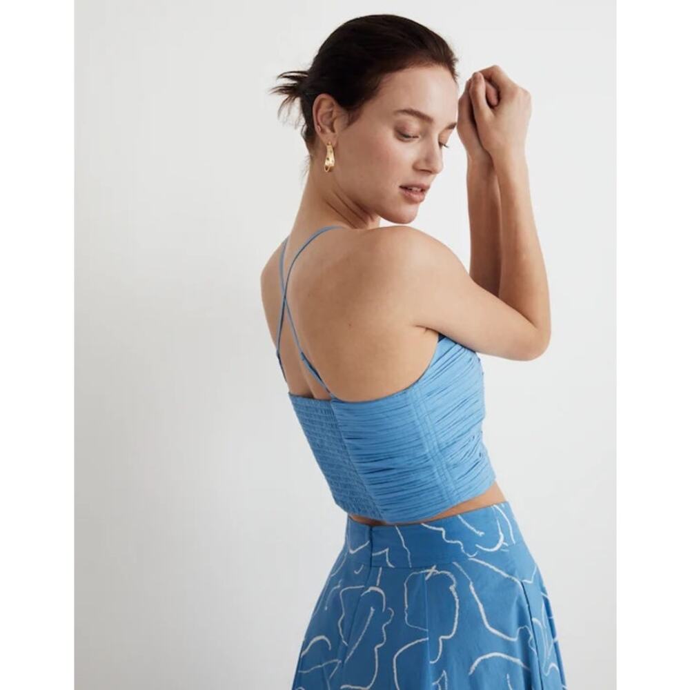 MADEWELL NWT Poplin Crop Tube Top Ornamental Blue Pleated Crisscross Size 6 - Picture 5 of 12